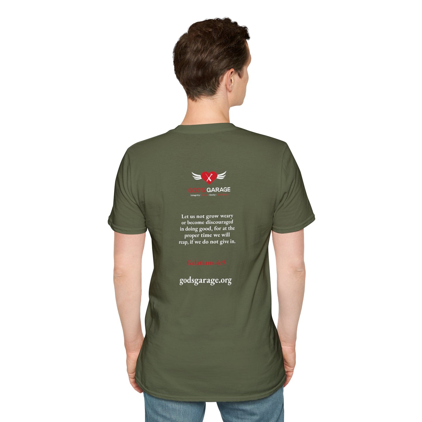 Galatians 6:9 | God’s Garage Unisex T-Shirt