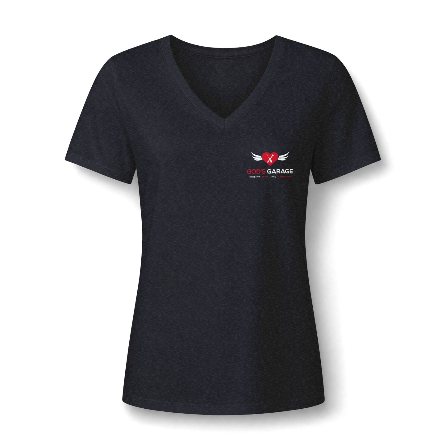 Women's V‑Neck Tee — 'God's Daughter' Heart & Wings Faith Shirt