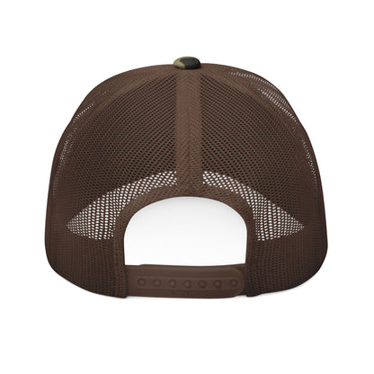 Camouflage Trucker Hat — "God's Garage" Embroidered Heart & Wrench Patch