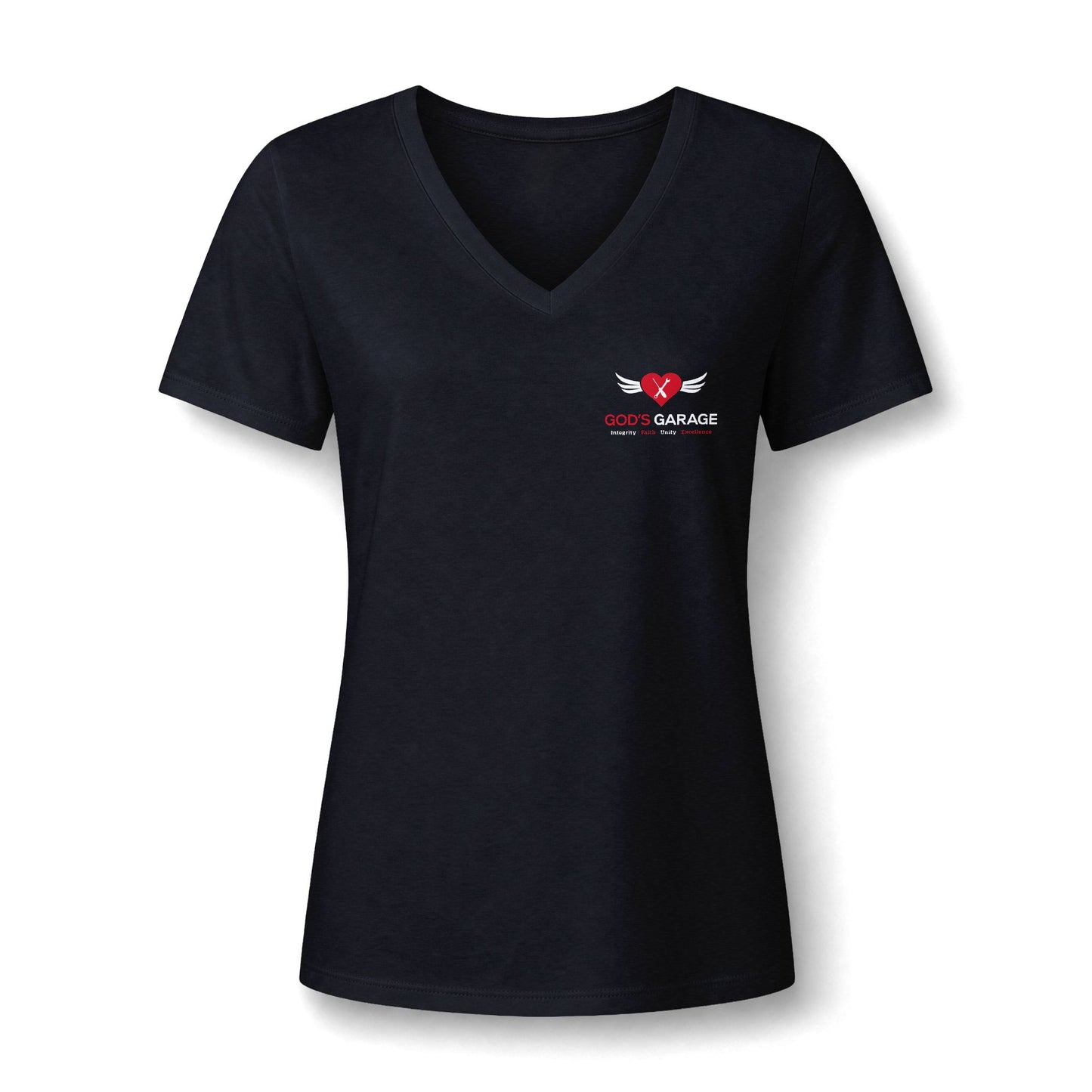 Women's V‑Neck Tee — 'God's Daughter' Heart & Wings Faith Shirt